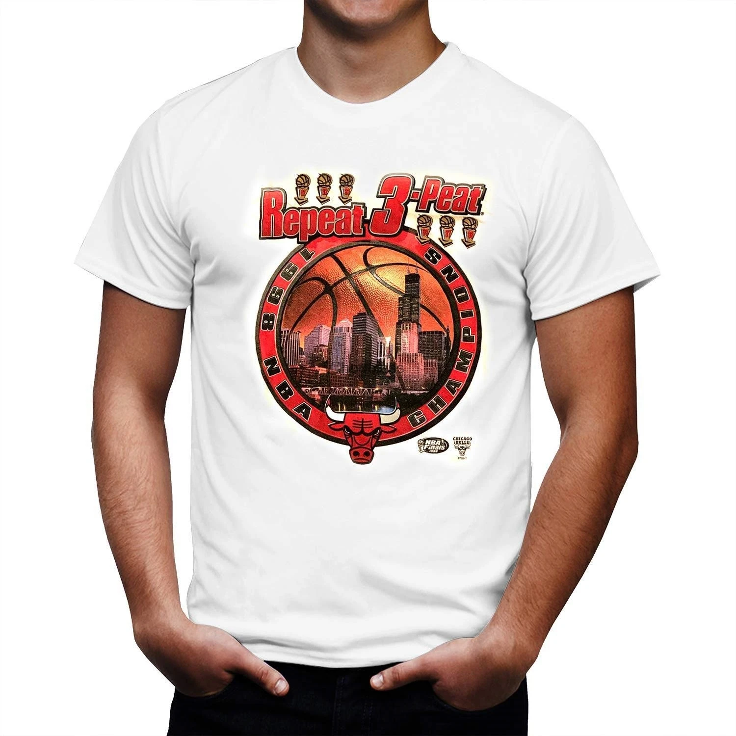 Винтажный стартер 1998 hi ago B ulls R epeat 3 Peat N A Champions Футболка Большой винтажный DMN