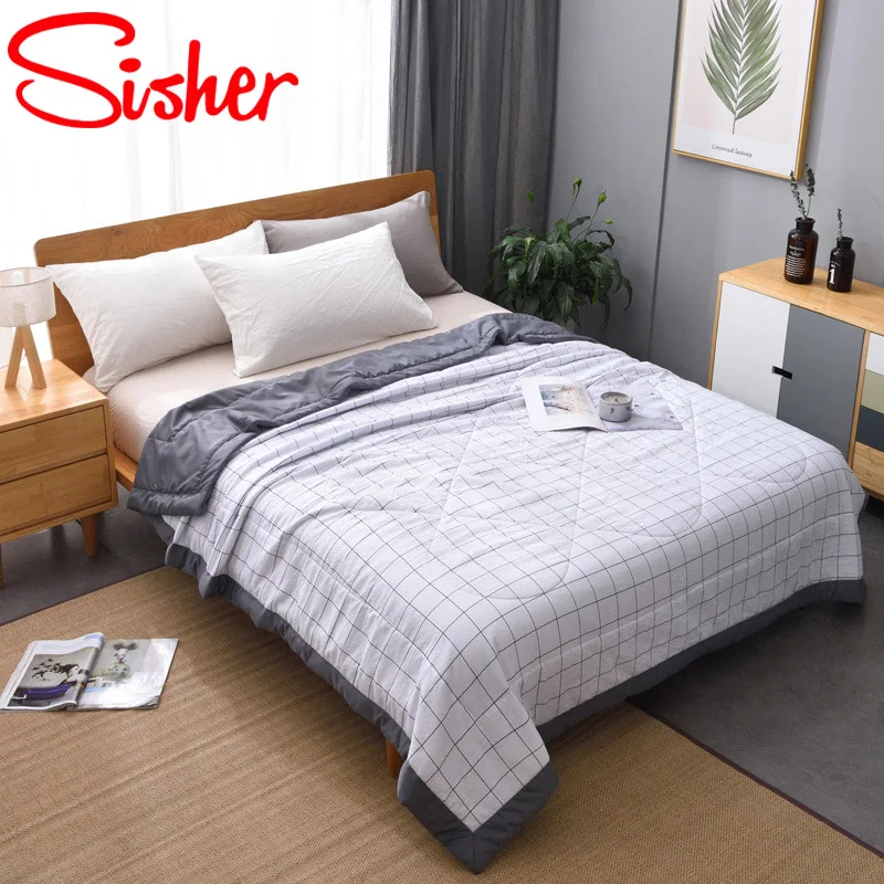 

Plaid Stripe Print Quilts Summer Air-conditioning Thin Comforter Breathable Soft Blanket Bed Cover (No pillowcase and Bed Sheet)