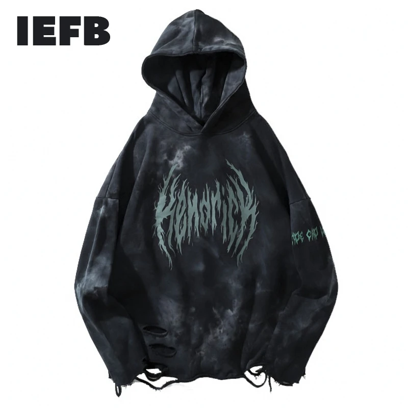Толстовка IEFB/хип-хоп с потертостями и капюшоном толстовки уличная одежда