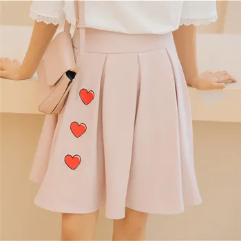 

High Waist Pleated Skirts Harajuku Skirts Women Girls Lolita A-line Sailor Skirt Large Size Preppy School Uniform Love Print
