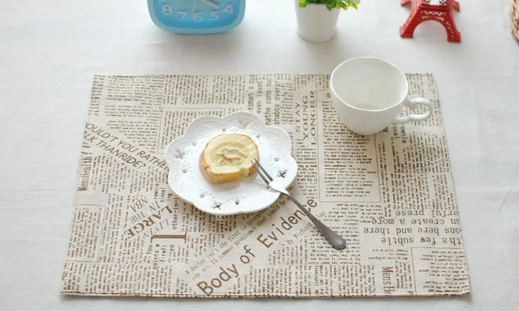 2PCS Vintage letter Placemat Coffee Cup Mat Bowl Pad Coaster cotton Linen Coaster Table linen tablecloth white table cloth