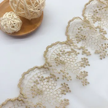 

Hot-sale Wide 10 Cm Hollow out Plum Gold Gauze Embroidered Lace DIY Clothing Material