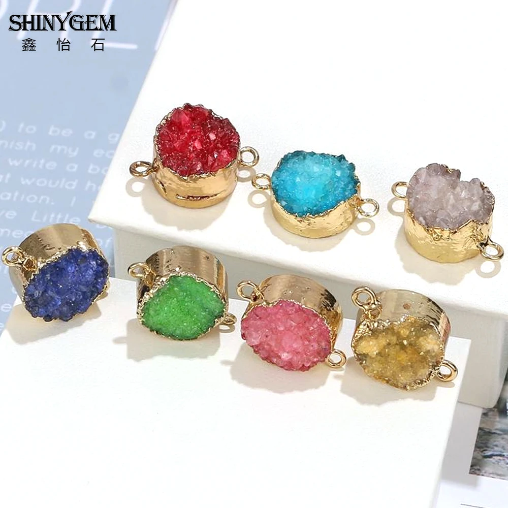 ShinyGem 15*15 мм круглый натуральный кристалл Druzy шармы соединители позолота