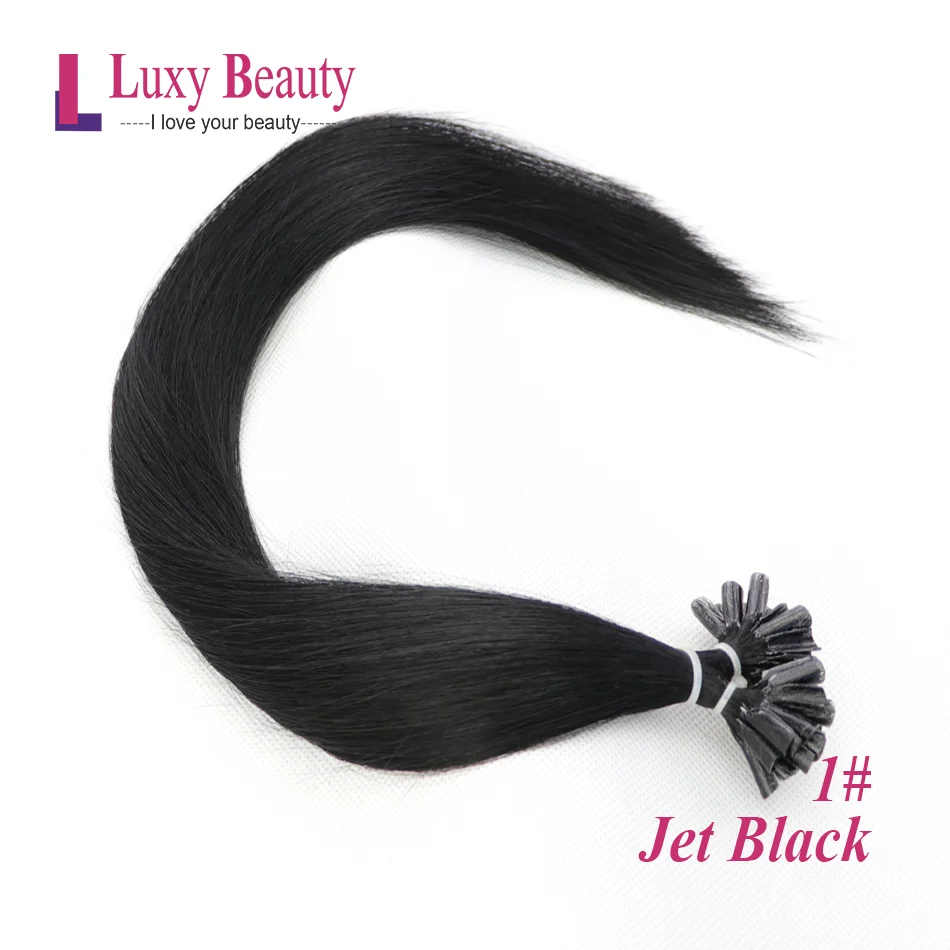 LuxyBeauty 1 г/шт. 50/75 шт. 1"-22" ногтей Человеческие волосы Remy для наращивания, Горячее наращивание волос для наращивания прямые машины сделаны кератиновые человеческие волосы 8 расцветок - Цвет: #1