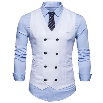 

Mens Double Breasted Suit Vest 2019 Brand New Slim Fit Waistcoat Vest Men Party Wedding Tuxedo Dress Gilet Costume Homme