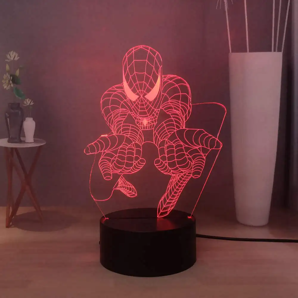 Marvel Spider Man 3D Визуальный ночной Светильник СВЕТОДИОДНЫЙ акриловый настольная