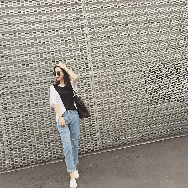Светильник Ulzzang с цветными дырками, микро-трубы, Капри, женские джинсы, весна, стиль, INS, супер огонь, свободные штаны