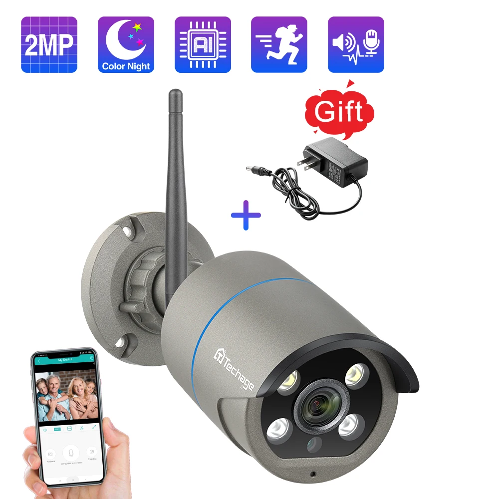 

Techage 2MP 5MP Wireless Camera Security Wifi IP Camera Two-Way Audio AI CCTV Video Outdoor Full Color Night Vision TF Card P2P