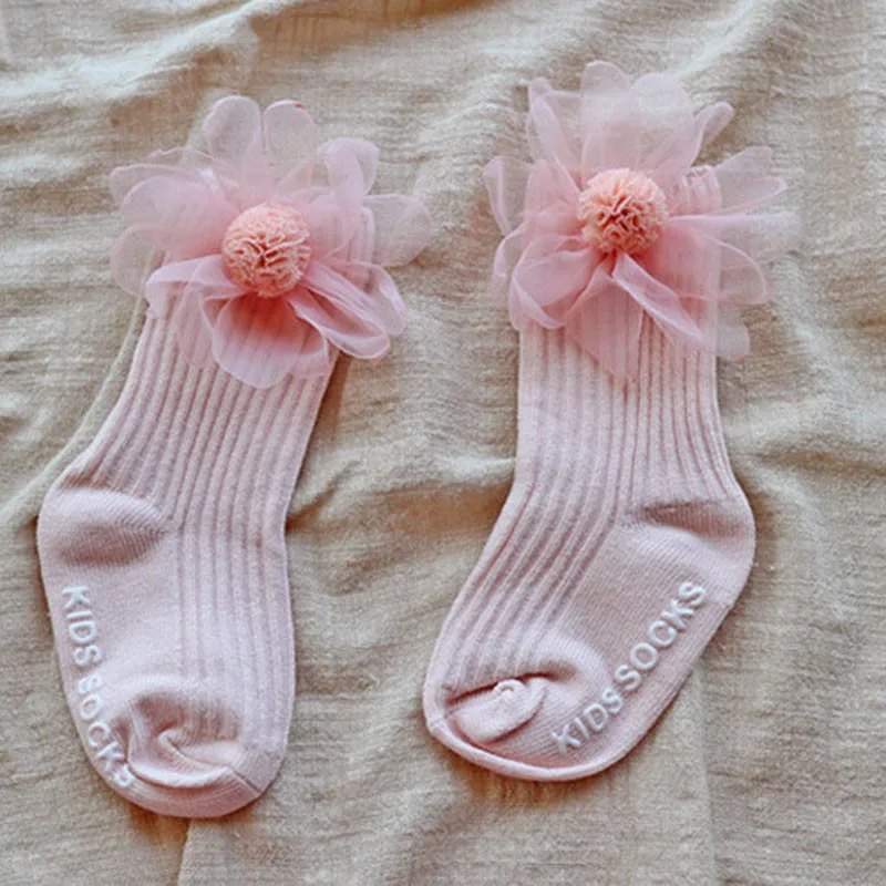 pink flower BalleenShiny/мягкие хлопковые носки для малышей кружевные коронные носки принцессы нескользящие носки-тапочки с рисунком кролика - Цвет: pink flower