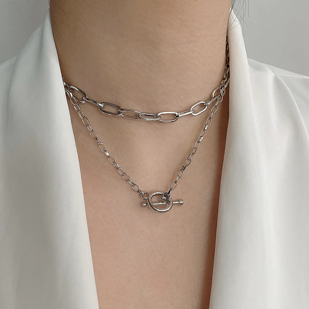 Collar de cadena de Color plata coreana para mujer, Gargantilla de moda, collares cierre de palanca Simple, joyería de fiesta de KISS WIFE|Collares tipo gargantilla| - AliExpress