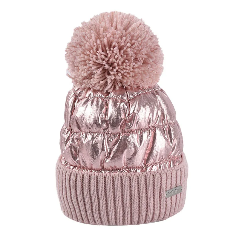 Розовый USPOP, зимние женские шапки skullies, Лоскутные Шапки с помпоном, женские шапочки, модные вязаные шапки - Цвет: Розовый