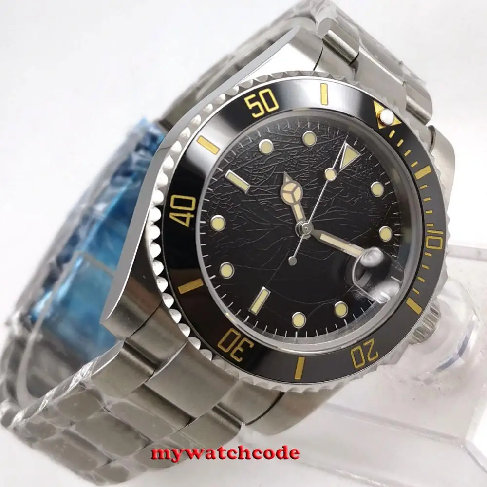 

40mm bliger black sterile nest dial luminous marks stainless steel strap Ceramic Bezel sapphire glass automatic mens watch 298