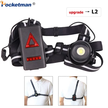 

New Sport Night Running Light Waterproof Red White Warning Light Chest Lamp L2 LED USB Rechargeable Safety Light