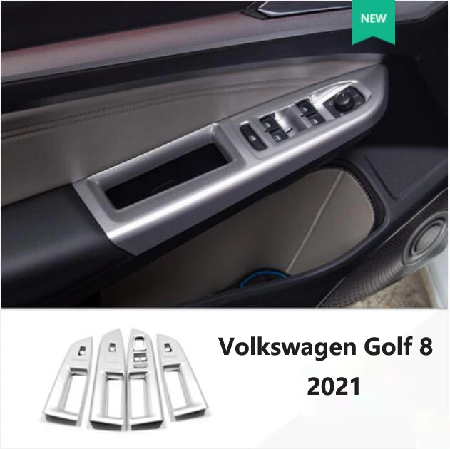 

For Volkswagen Golf 8 2021 Car ABS Chrome Door Window Glass Inner Panel Armrest Lift Switch Button Trim Cover Car-styling