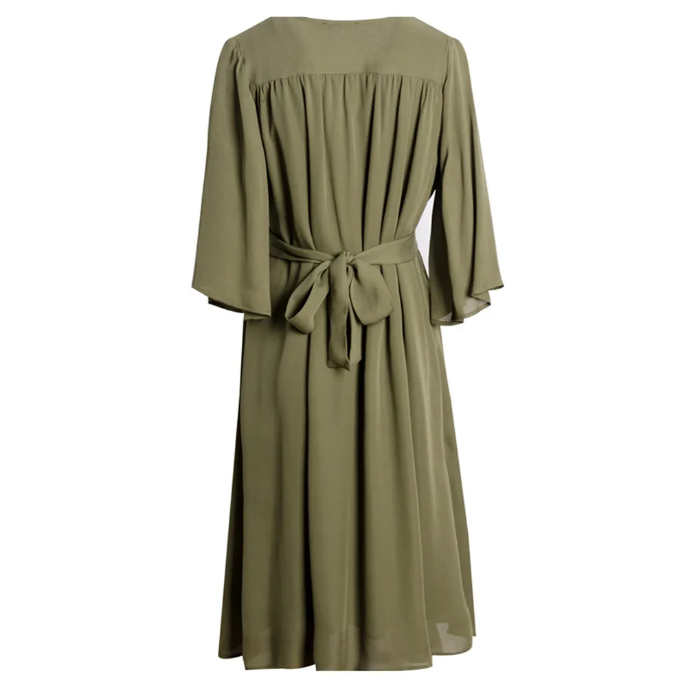 Ocstrade Pink V Neck Long Sleeve Maxi Tie