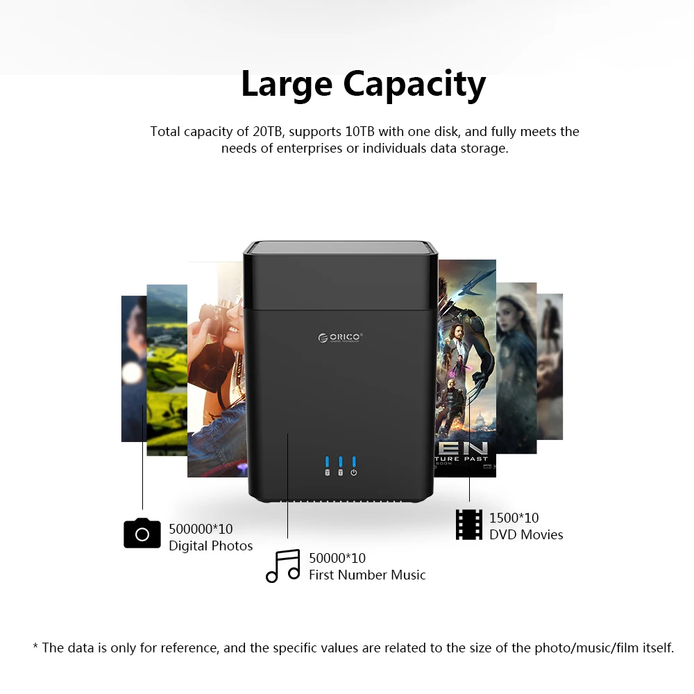 Orico DS200U3-BK двухдисковый корпус для жесткого диска USB3.0 Магнитный 3,5-дюймовый хранения чехол для корпуса жесткого диска 20 ТБ Поддержка протокола UASP Plug& Play