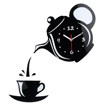 

Creative Diy Acrylic Coffee Cup Teapot 3D Wall Clock Decorative Kitchen Wall Clocks Living Room Dining Room Home Decor Clock