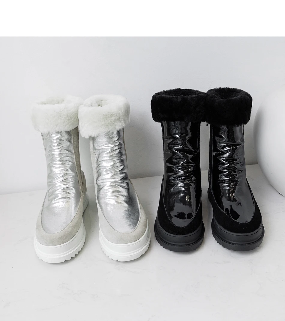 Plus Size 34-43 Genuine Leather Women Winter Boots Warm Plush Fur Snow Boots Women Zippers Platform Botas Mujer Snow Shoes Boots