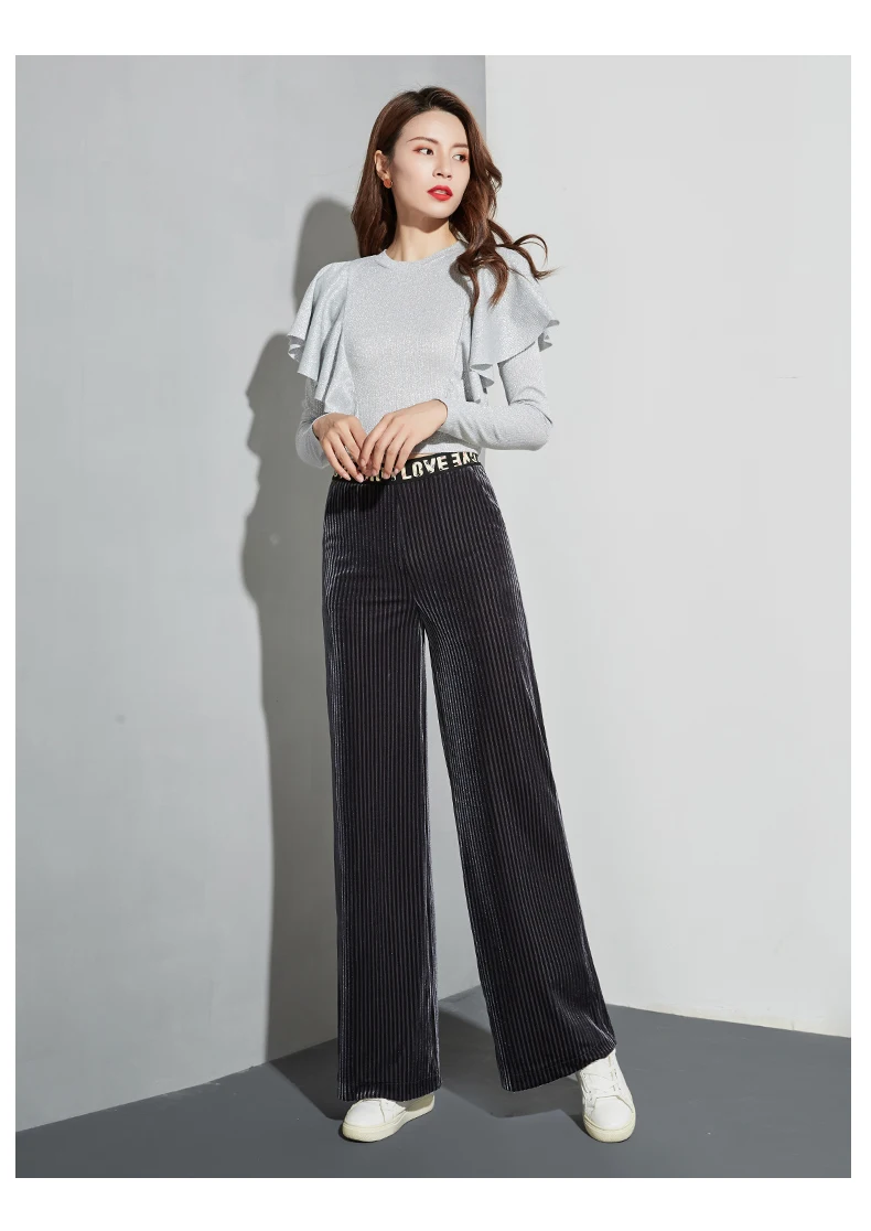 Высококачественные зимние широкие бархатные брюки для женщин брюки с буквенным принтом эластичные повседневные Длинные Большие размеры женские ретро брюки весна