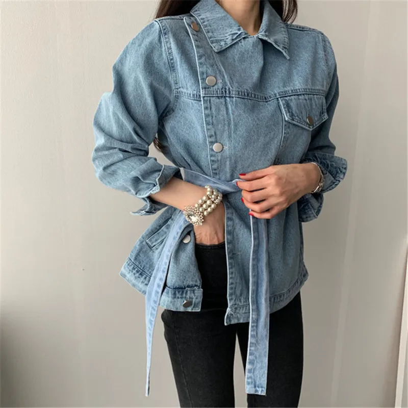 Women Autumn Winter Denim Blouses Coat Casual Turn