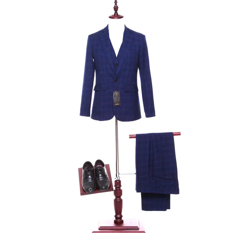 Куртка + Брюки для девочек + жилет Для женщин Бизнес Костюмы Формальная работа 3 предмета Комплект Королевский синий плед женские офисные