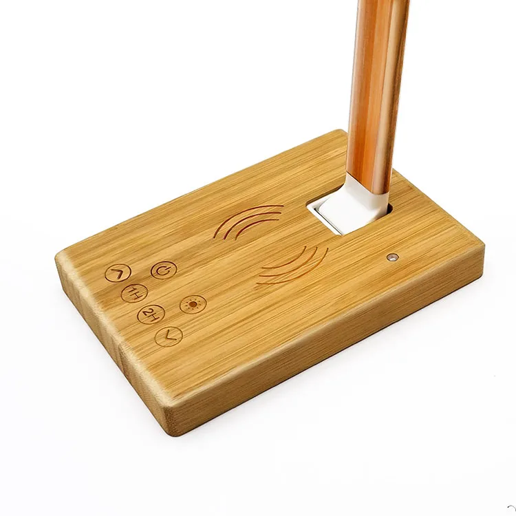 

OEM folding desk lamp wooden usb charger WD102 touch control 10w qi wireless charger module