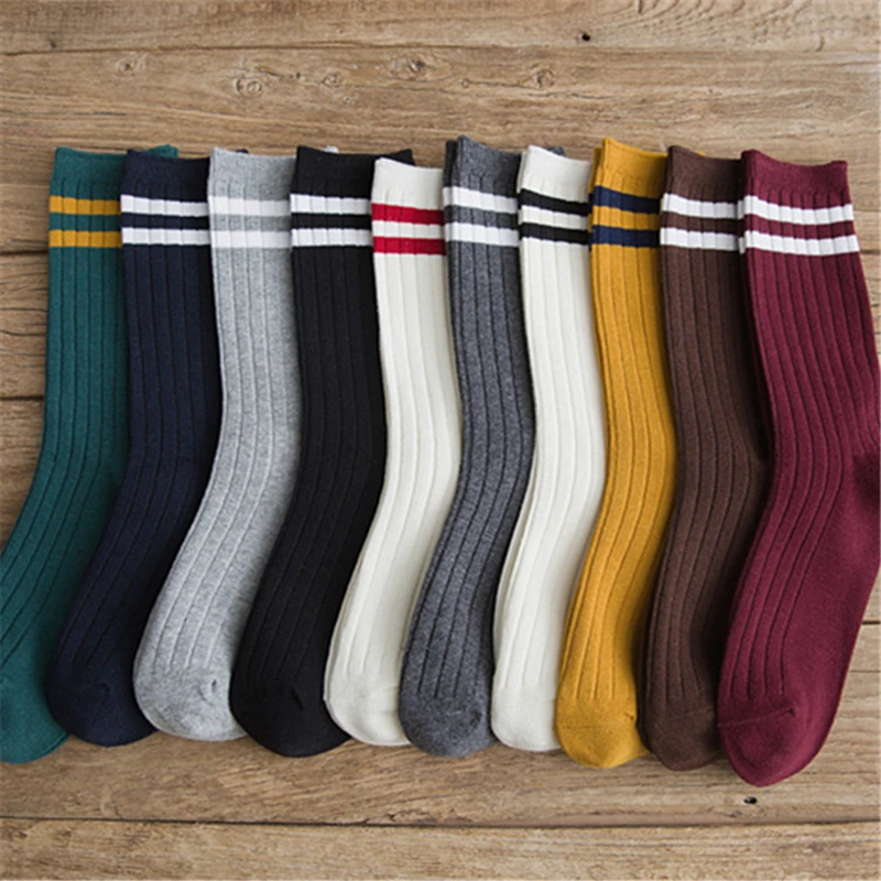 

Socks for women new autumn winter stripes harajuku socks female casual cotton sock ladies solid color sox 2020