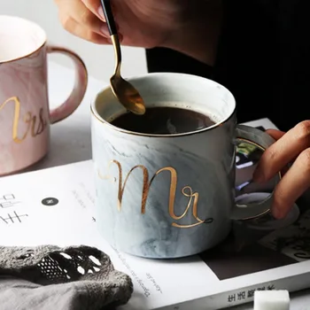 

Mr Mrs Ceramic Marble Mug Coffee Mug Tea Milk Breakfast Cups Wedding Bridal Couples Lover's Gifts Porcelain Valentine's Day