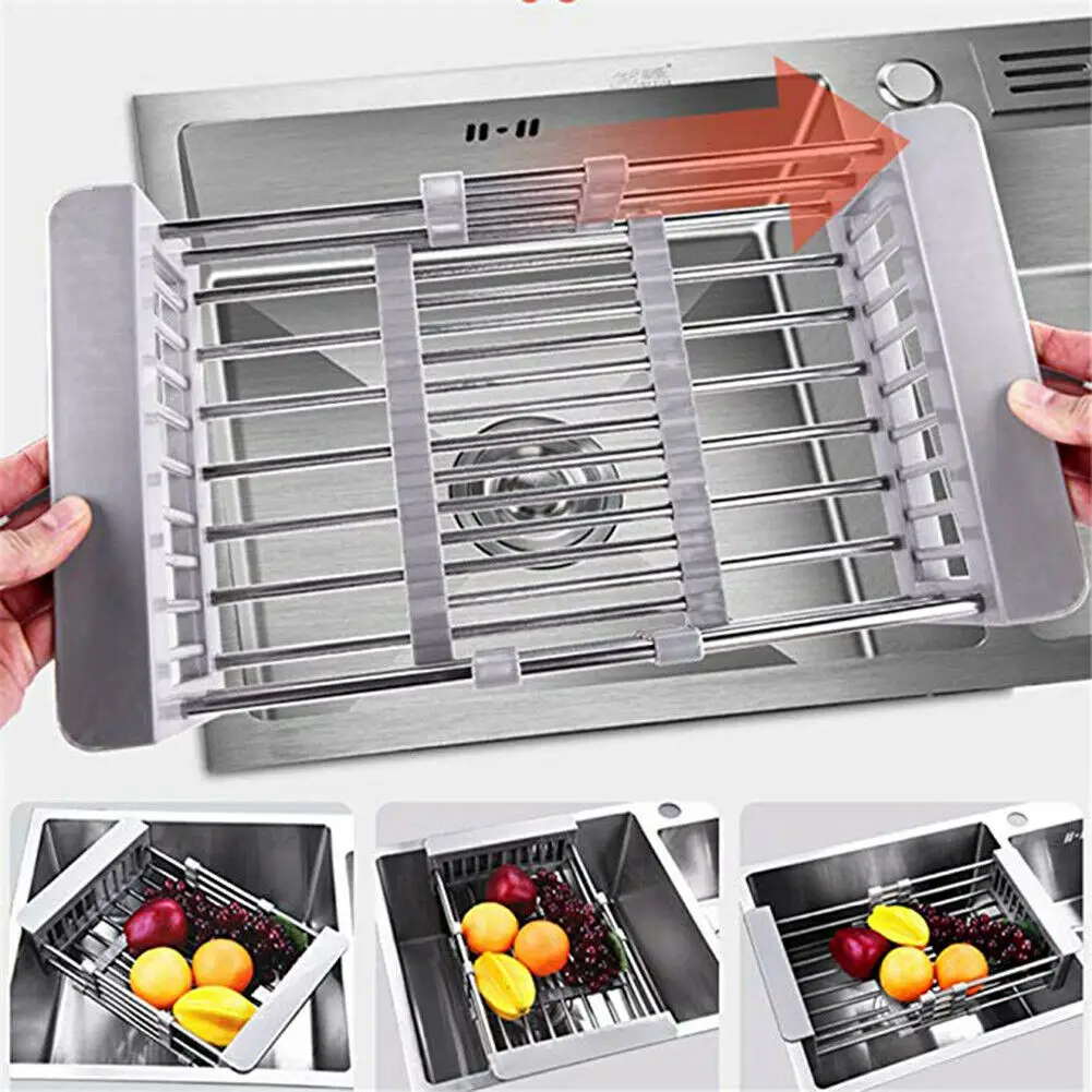 

Stainless Steel Dish Drying Rack Telescopic Sink Drain Basket Home Kitchen Supplies FI-19ING