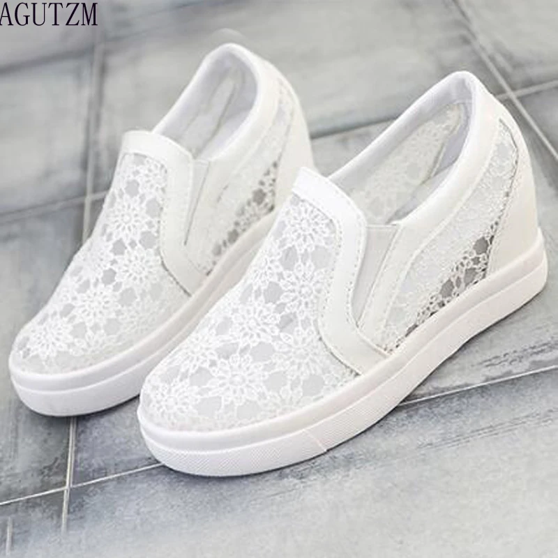 

Summer Women Shoes Casual Cutouts Lace Canvas Shoes Hollow Floral Breathable Inside heighten shoes V397