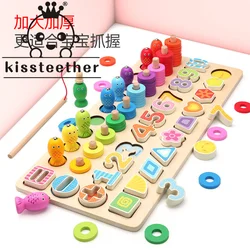 Kisteether Juguetes Educativos Montessori de madera para niños, forma de aprendizaje temprano, número de cuenta, juguetes de pesca, juego de mesa a juego
