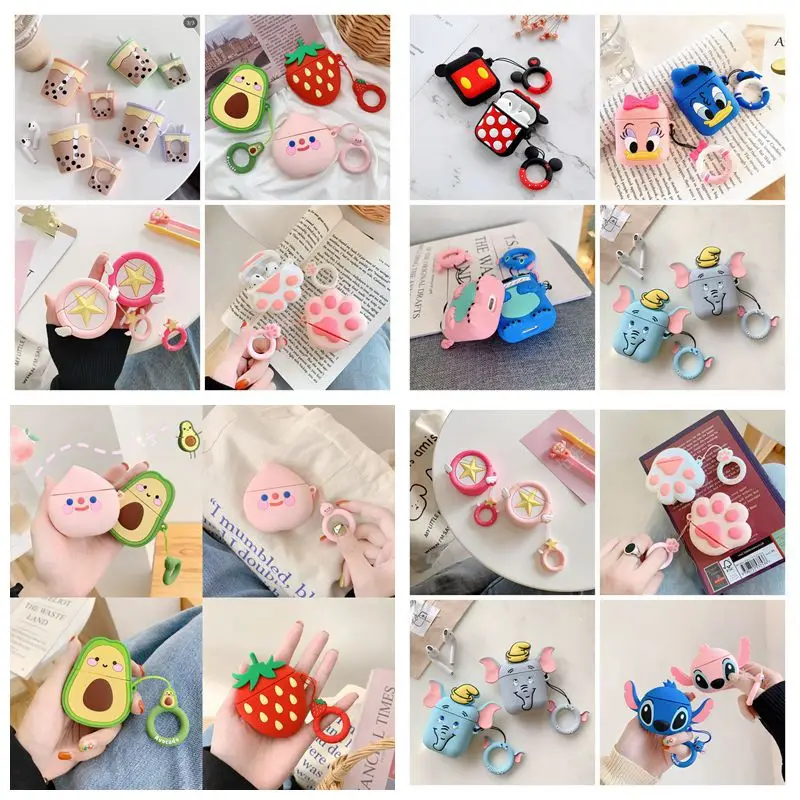 

Cartoon Donald Duck Wireless Charge Bluetooth Earphone With Lanyard Case For Airpods Peach Silicone Protective Cover For Airpods