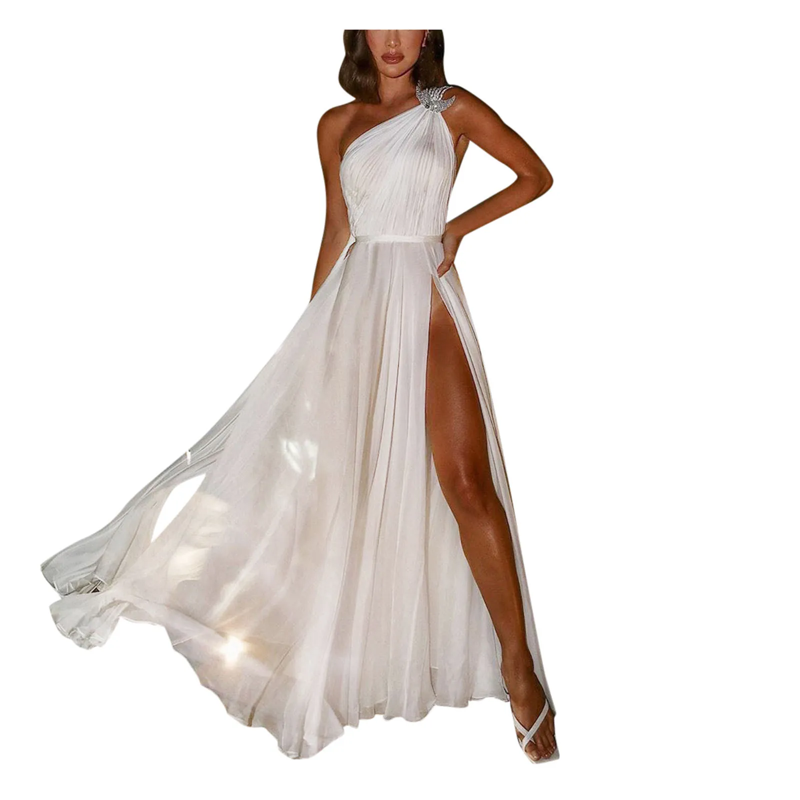 Женское модное пикантное однотонное асимметричное длинное платье с одним