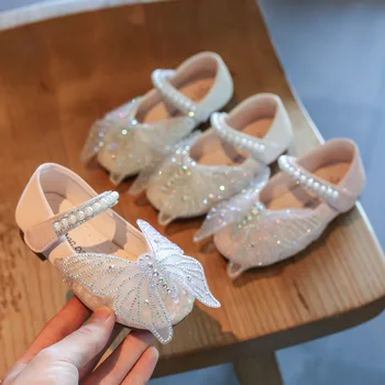 

Butterfly Baby Princess Girls' Leather Shoes Princess Shoes 2020 Autumn New Crystal Korean Girls Beading Baby Shoes For Girls