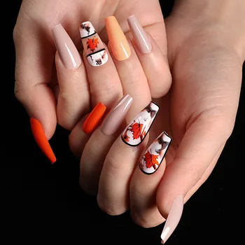 

24pcs False nails ballet nails trapezoid romantic red maple long size square wearable full cover press on nails coffin for girls