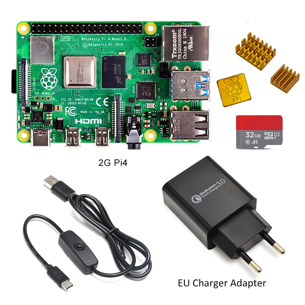  2019 new Original Raspberry Pi 4 Model B 2GB/4GB Starter Kit with power switch line EU/US Charger A
