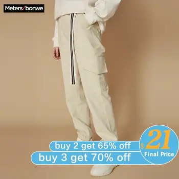 

Metersbonwe 2020 New Spring Casual Overalls Pants For Women Trousers Fashion Handsome student Simple Beam feet cargo pants