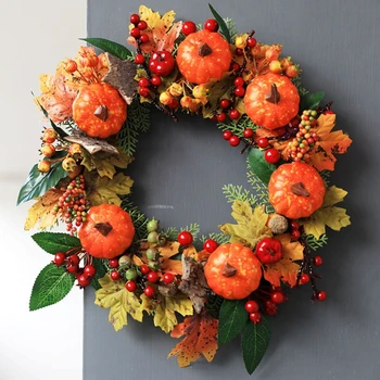 

Christmas Thanksgiving Autumn Wreath Artificial Maple Leaf Berries Door Window Decoration