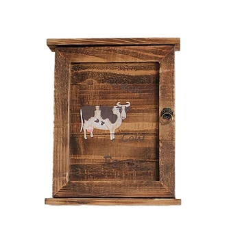

ABSS-Cow Pattern Retro Box Vintage Home Decor Wall Hanging Key Wood Box Kitchen Accessories Wooden Storage Box