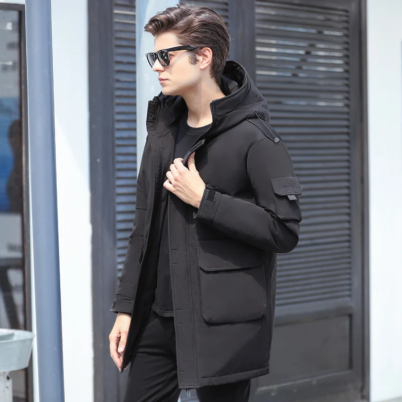 30 Degrees Windproof White Duck Down Jacket Men Winter Brand Down Coat High Quality Thick Warm Snow Parka Overcoat Hooded - Цвет: Черный