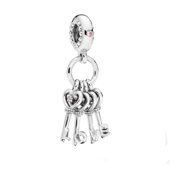 

Free Shipping Authentic 925 Sterling Silver Keys of Love Dangle Charm Fit Original Pandora Bracelet For Women DIY Jewelry Bead