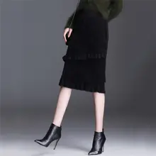 Толстые норковые бархатные юбки рыбий хвост, женская осенняя и зимняя новая трикотажная юбка с высокой талией и рюшами, Женская Повседневная Облегающая Юбка Saia f2780