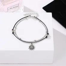 Мода и индивидуальность Ретро Национальный ветер женщин ткачество черный ремешок Сплав солнце кулон двойной слой ножной браслет