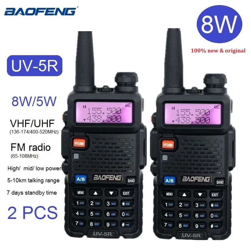 2 Новое поступление 8 Вт уоки токи Baofeng UV 5R Портативный CB радио для охоты 10 км УКВ