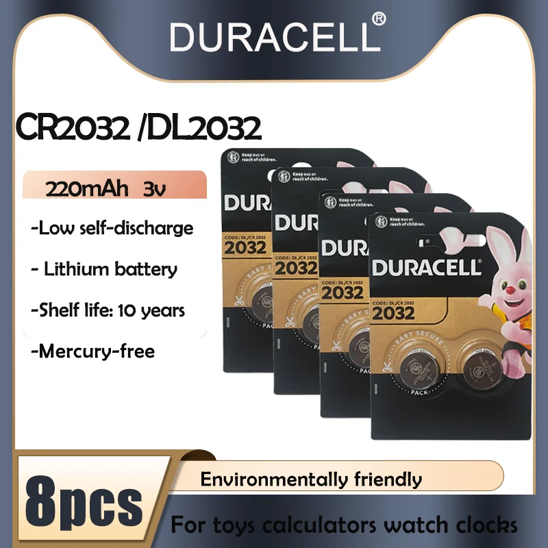 8 шт. оригинальные литиевые батареи DURACELL CR2032 DL2032 ECR2032 5004LC KCR2032 BR2032 220 мАч 3 в для