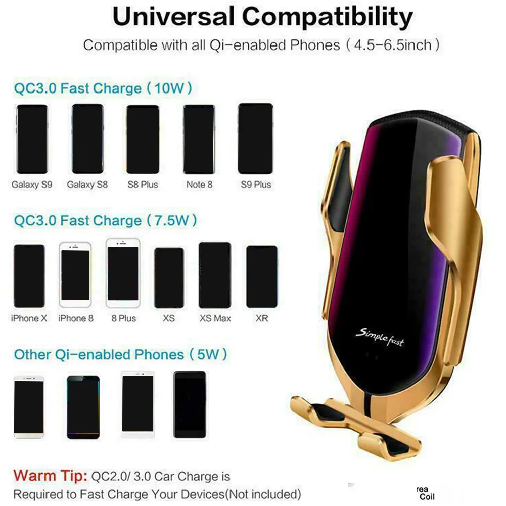 

Clamping Fast Charging Wireless Chargers Auto Mount Air Vent Smart Sensor 10W Car Practical Automatic Intelligent Phone Holder