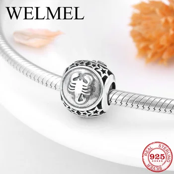 

925 Sterling Silver fashion 12 Constellation Scorpio round shape beads Fit Original Pandora Charm Bracelet Jewelry making