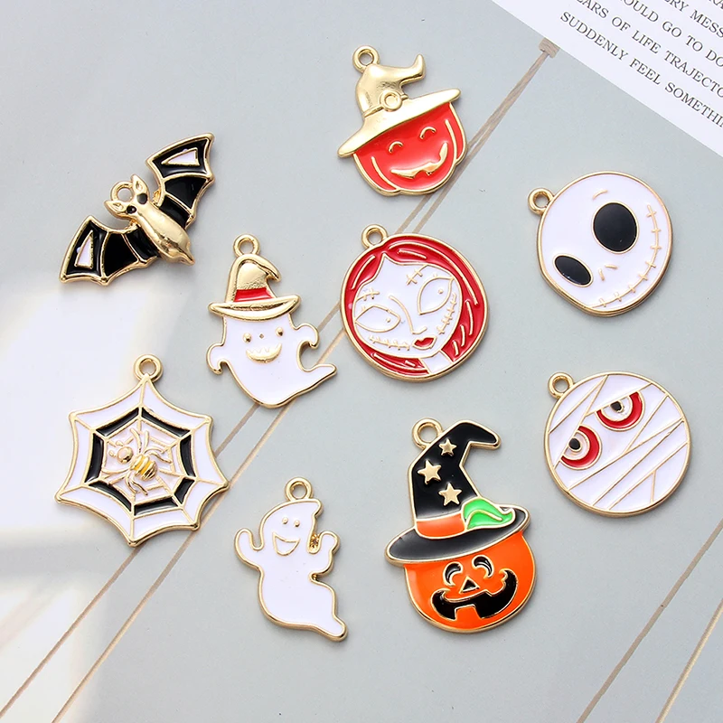 10 шт. эмалированный мультяшный Хэллоуин Тыква паук призрак Подвеска для унисекс