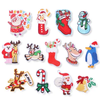 

50pcs/lot Embroidery Patches Letters Clothing Decoration Accessories Santa Claus Snowman Christmas Iron Heat Transfer Applique