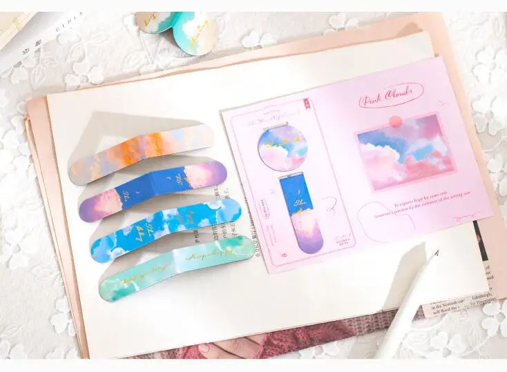 1set Magnetic Bookmarks Magnet Book Mark Landscape Clouds Simple Paper Book Clip Magnetic Material Bookmark School Supplies